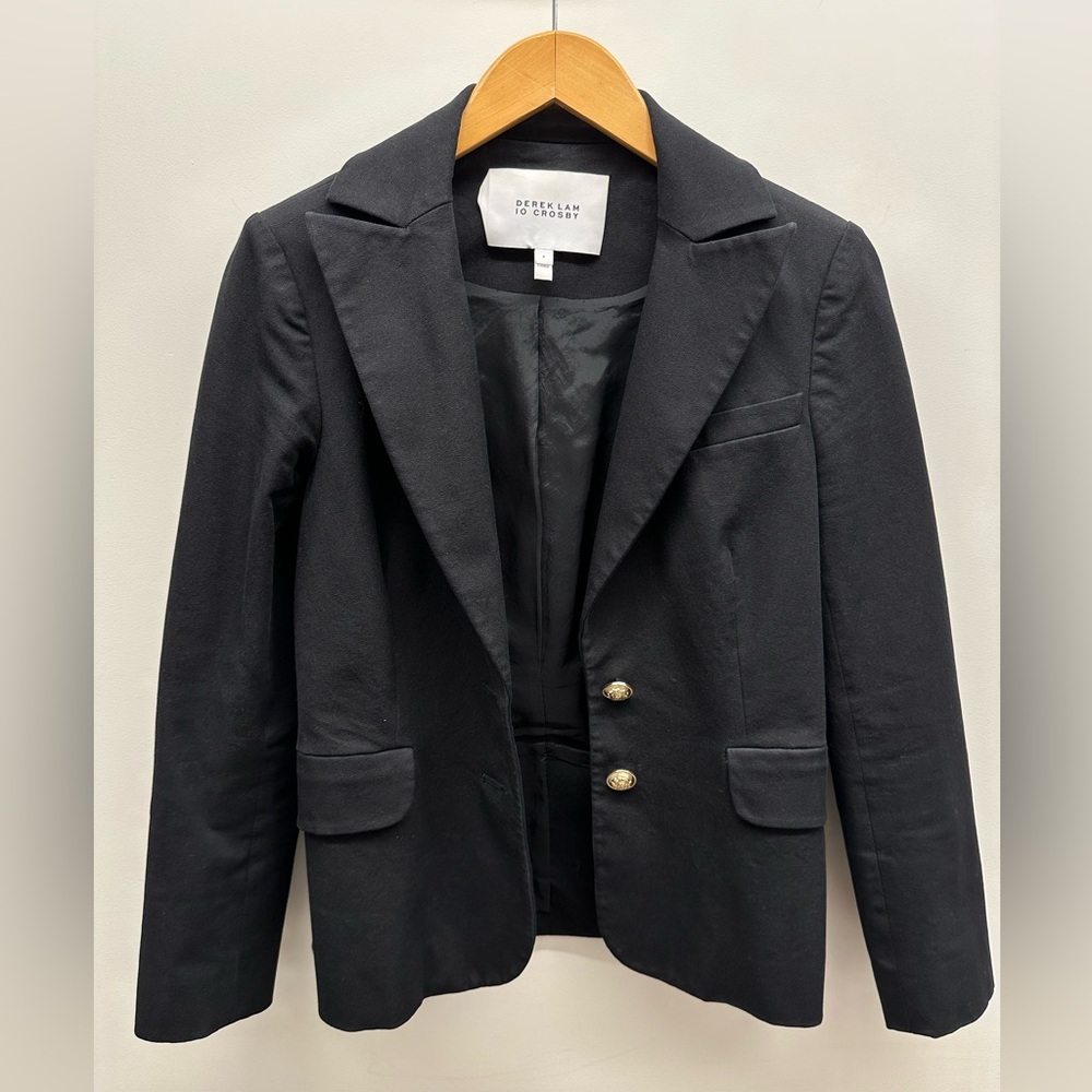 Derek Lam black blazer with gold buttons.